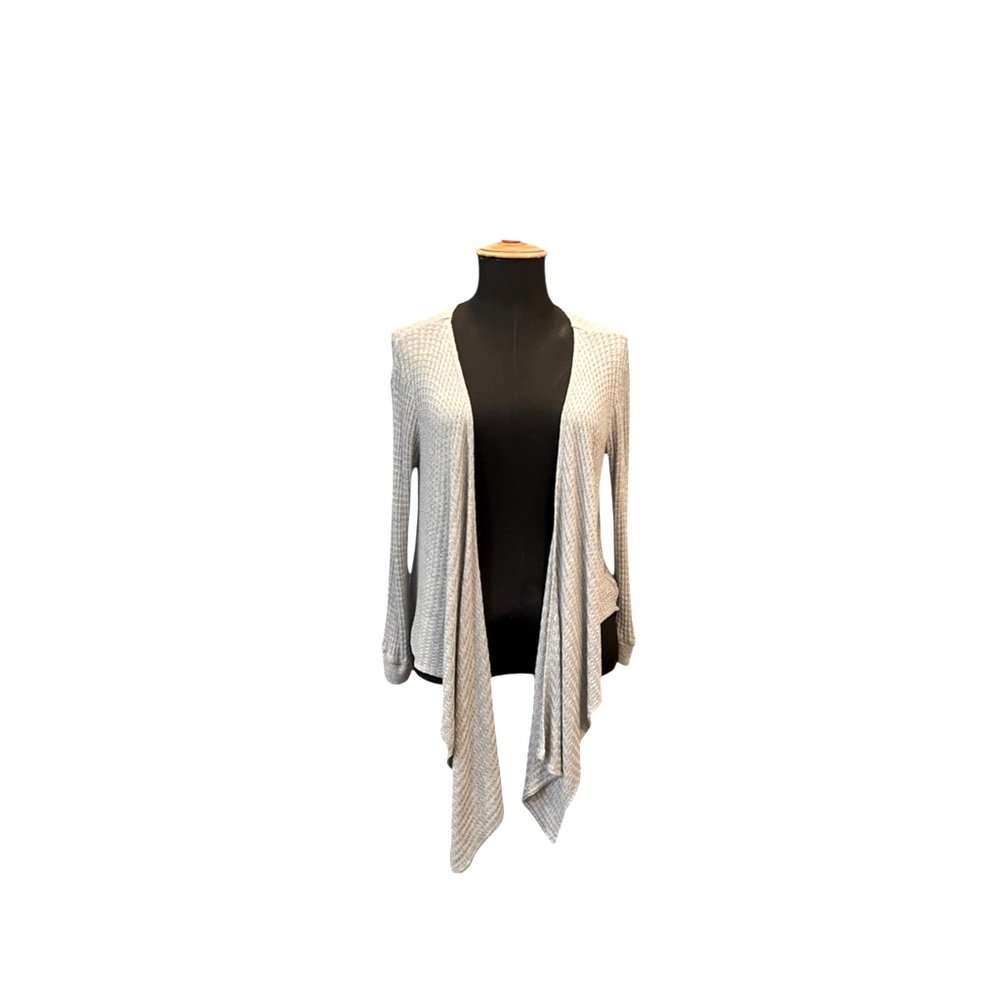 🩶𝐕𝐄𝐋𝐕𝐄𝐓 𝐁𝐘 𝐆𝐑𝐀𝐇𝐀𝐌+𝐒𝐏𝐄𝐍𝐂𝐄𝐑 Grey Textured Knit Open cardigan